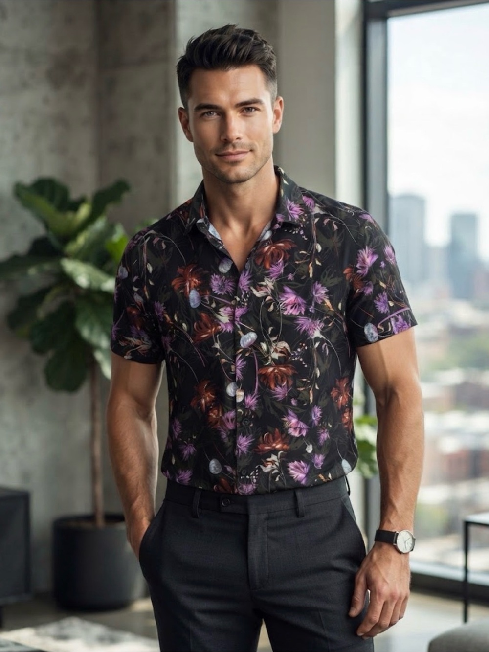 Cactus Man Ricky Singh Men's Size Small Floral Hawaiian Button Down Shirt